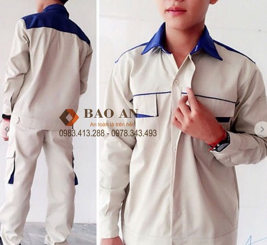 Quần áo bảo hộ ghi sáng phối xanh QA003